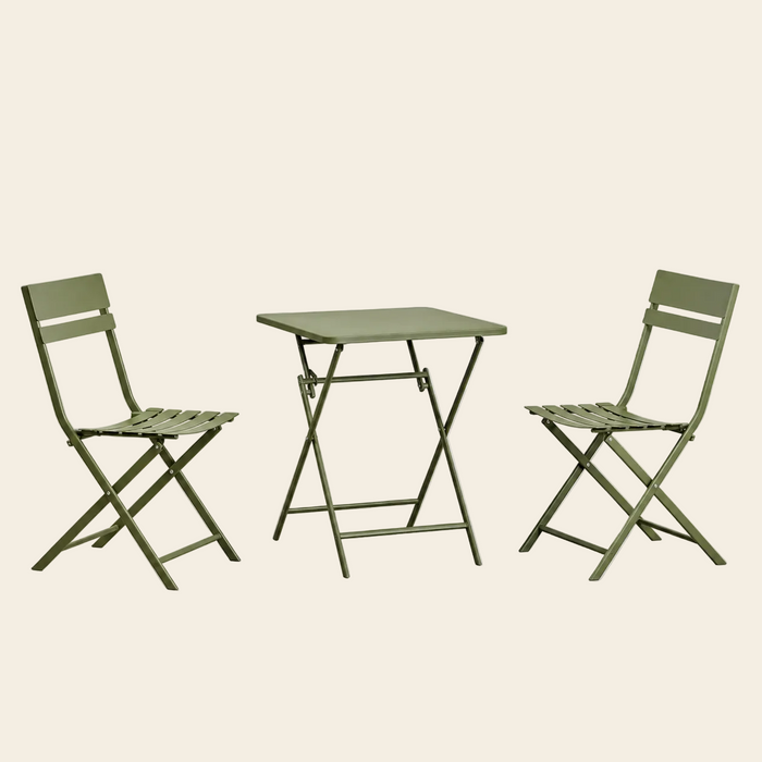 Set de mesa plegable y 2 sillas Perpiñán 60x60 cm Verde Oliva