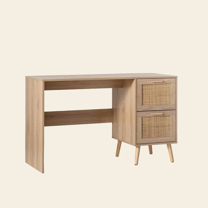 Escritorio Sóller 120 cm Madera natural y ratán
